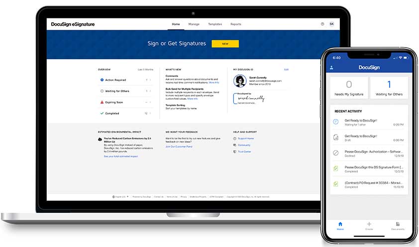 Laptop showing DocuSign PDF
